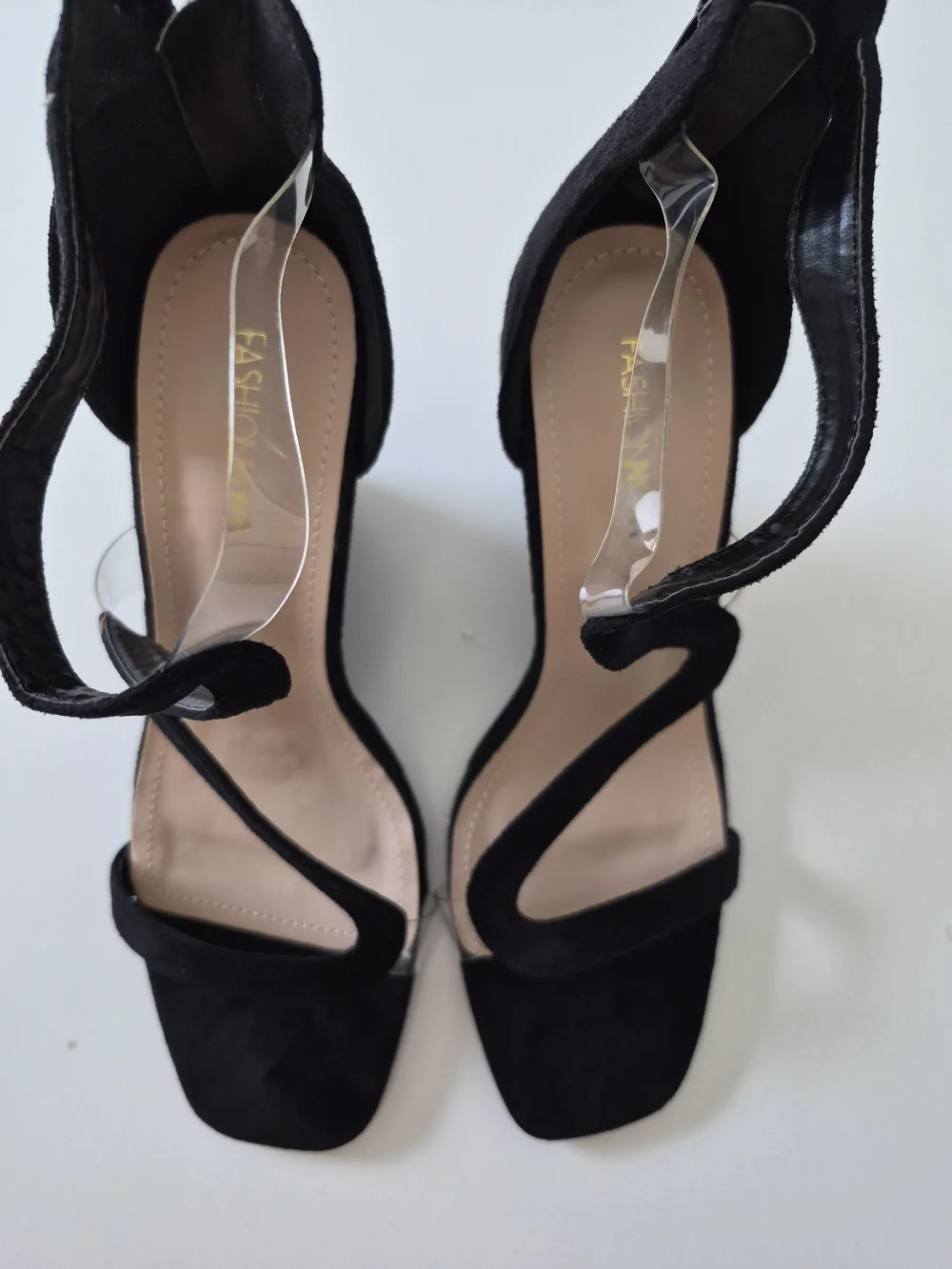 Fashion Nova Black Wavy Strap Wedge Sandals
